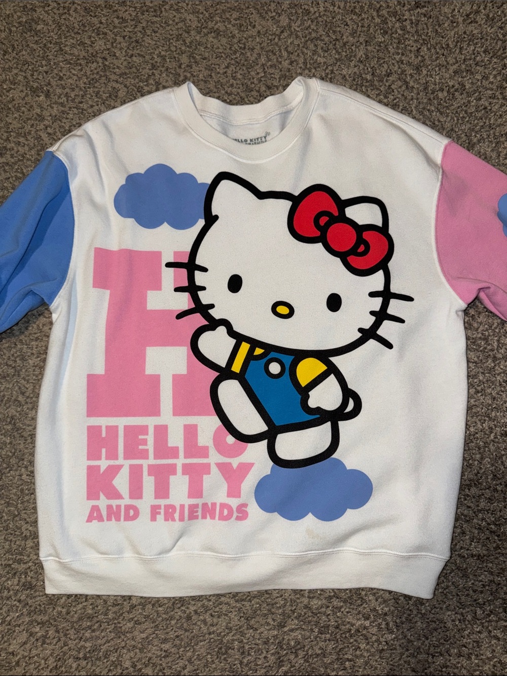 Hello Kitty Colorblock Graphic Crewneck Sweatshirt - White, Pink, Blue, Red - Picture 7 of 7